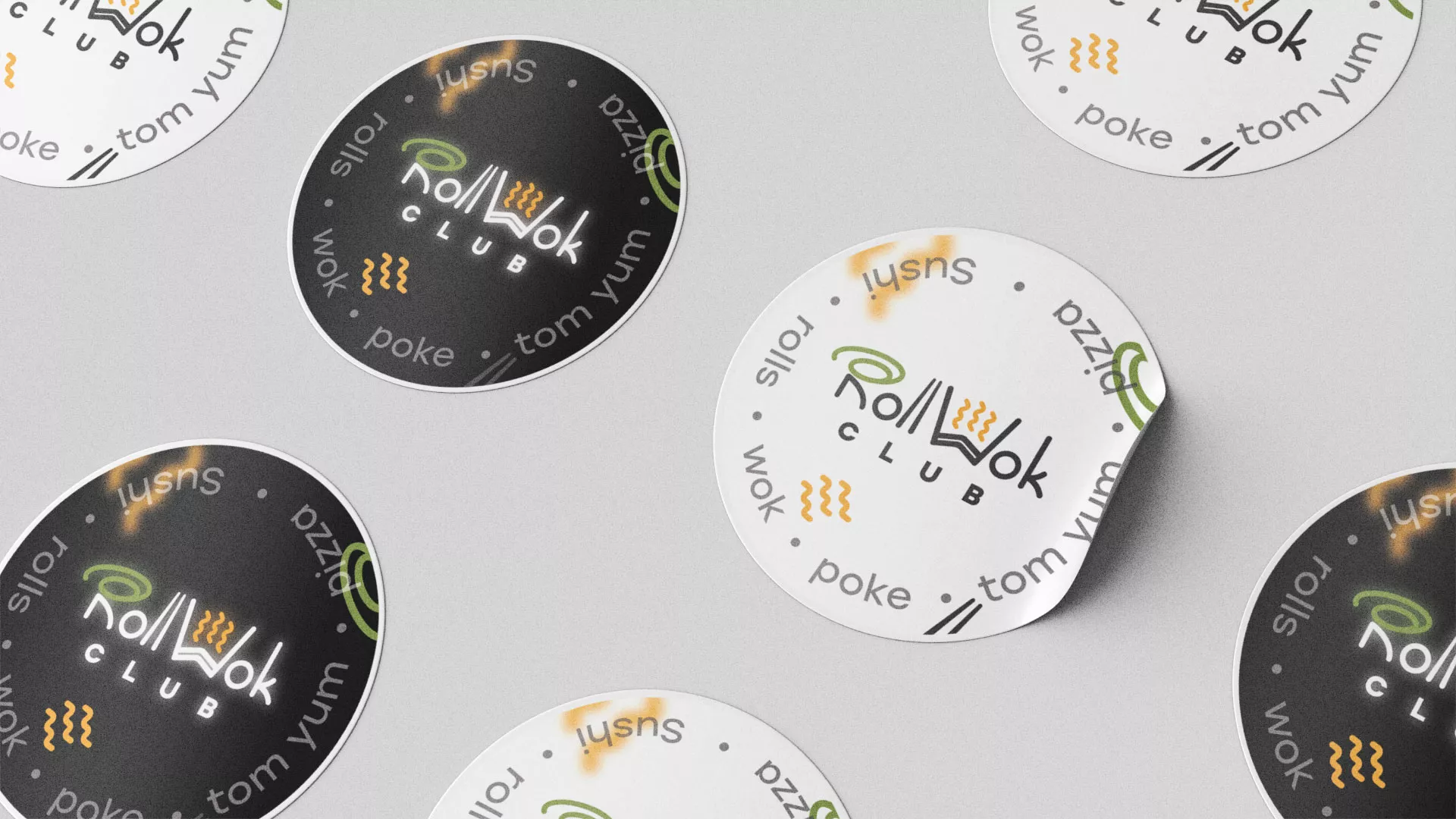 Разработка наклеек для суши-бара «Roll Wok Club» в Дзержинском